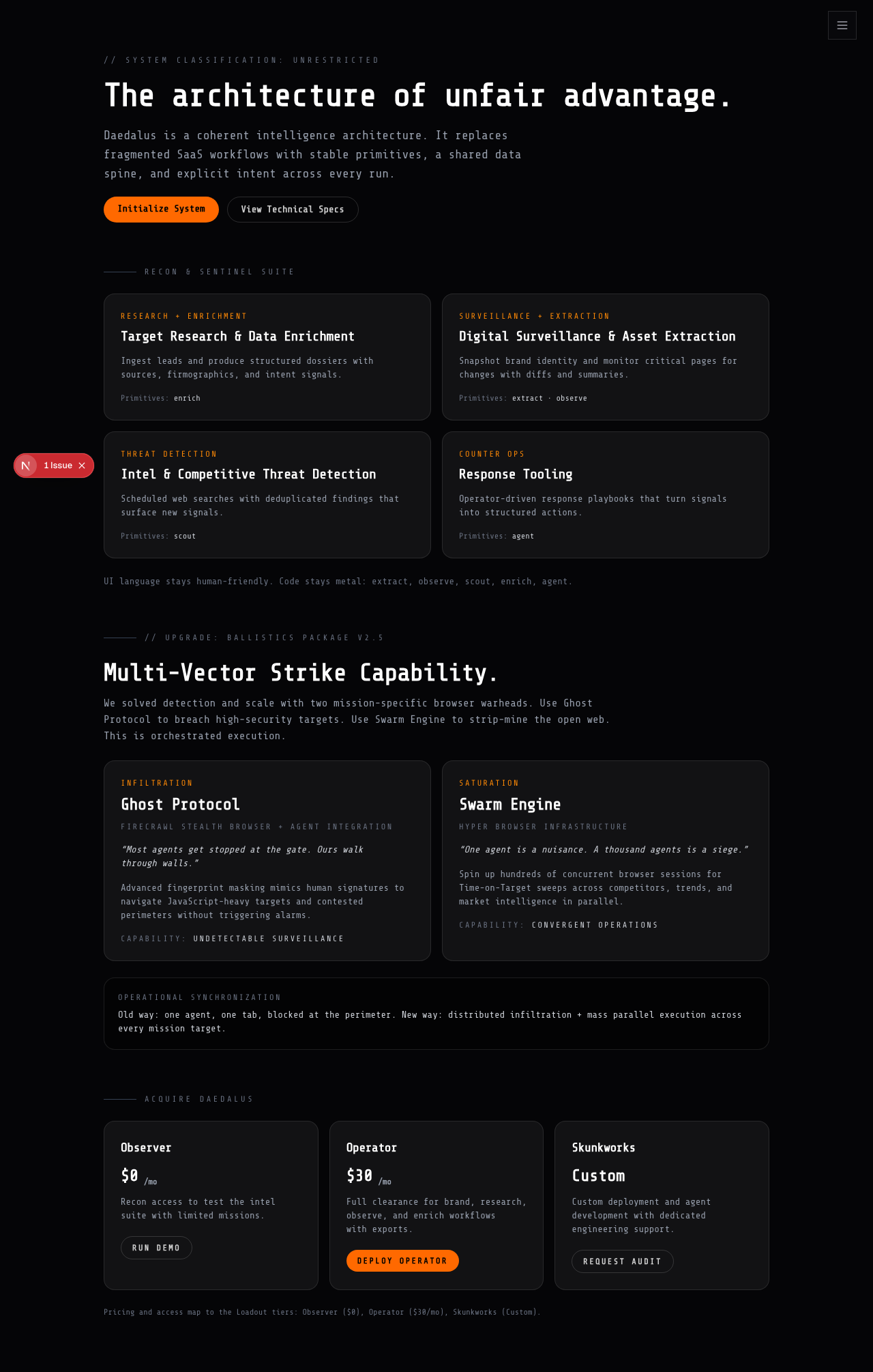 Daedalus product surface from UI review capture